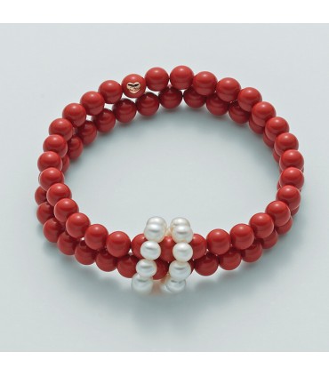 Bracciale Miluna Terra E Mare Doppio Agglomerato Corallo Rosso Pbr