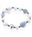 Lelune Glamour Bracelet - with Aquamarine Agate Pearls and 925% Pink Silver 18.5 cm - 0