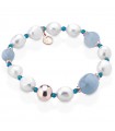 Lelune Glamour Bracelet - with Aquamarine Agate Pearls and 925% Pink Silver 18.5 cm - 0