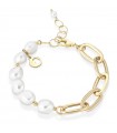 Lelune Glamor Bracelet - with Pearls and Chain in 925% Yellow Silver 17,5 cm - 0