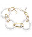 Lelune Glamor Bracelet - with Pearls and Chain in 925% Yellow Silver 17,5 cm - 0