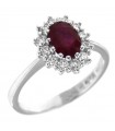 Davite & Delucchi Woman's Ring - Rosette in 18K White Gold with Natural Diamonds and Ruby - 0