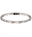 Bracciale Zancan per Uomo - Hi Teck in Acciaio Argento IP Oro Rosa con Spinelli Neri