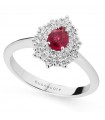 Buonocore Woman's Ring - Drop in 18K White Gold with Natural Diamonds and Ruby - 0