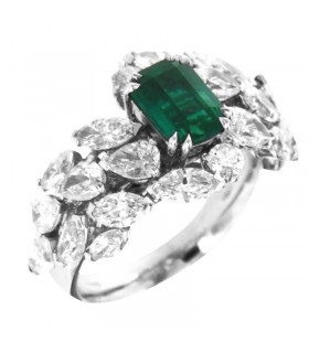 Crieri Woman's Ring - Bogotá in 18K White Gold with Natural Diamonds and Emerald 1,18 ct - 0