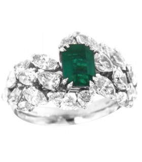 Crieri Woman's Ring - Bogotá in 18K White Gold with Natural Diamonds and Emerald 1,18 ct - 0