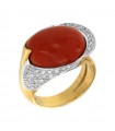 Silvia Kelly Woman's Ring - in Gold with Mediterranean Coral and Diamonds - 0