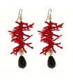 Rajola Woman's Earrings - Licata with Red Coral, Pearl and Black Onyx Fringes - 0