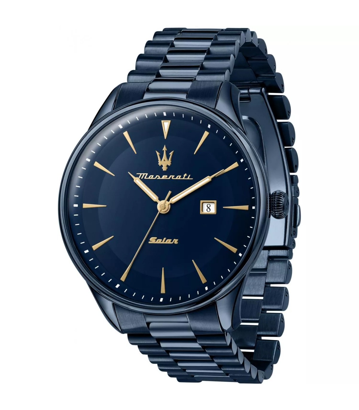 Maserati Men s Watch Solar Time and Date 45mm Gold Blue 0