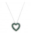 Davite & Delucchi Necklace - 18k White Gold with Natural Diamonds and Emeralds Heart Pendant - 0