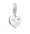 Charm Cuore con Scritta My Life Rosato - Detail in Argento 925% con Zirconi Bianchi