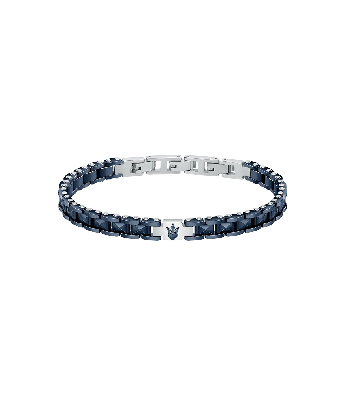 maserati men s bracelet jewels in 316l blue and silver steel with trident