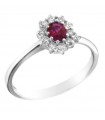 Davite & Delucchi Woman's Ring - Rosette in 18k White Gold with Natural Diamonds and Ruby 0.35 ct - 0