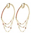 Rue Des Mille Women's Earrings - Galactica Circle with Three Wires, Red Zircons and Pearls