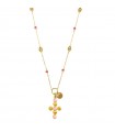 Rue Des Mille Women's Necklace - Marine Love Holy-Ster Gold with Pink Spheres and Cross Pendant