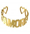 Rue Des Mille Women's Bracelet - Gold Rigid Handcuff Alphabet with Love Writing