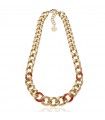Unoaerre Women's Necklace - Colors Groumette Gold Chain with Red and Beige Details