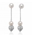 Miluna Woman's Earrings - 18K White Gold Pendants with Freshwater Pearls and Boule - 0