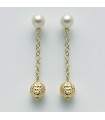 Miluna Woman's Earrings - 18K Yellow Gold Pendants with 5-5.5 mm Pearls and Boule - 0