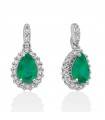 Miluna Woman's Earrings - 18K White Gold Drop with Natural Diamonds and Emeralds - 0
