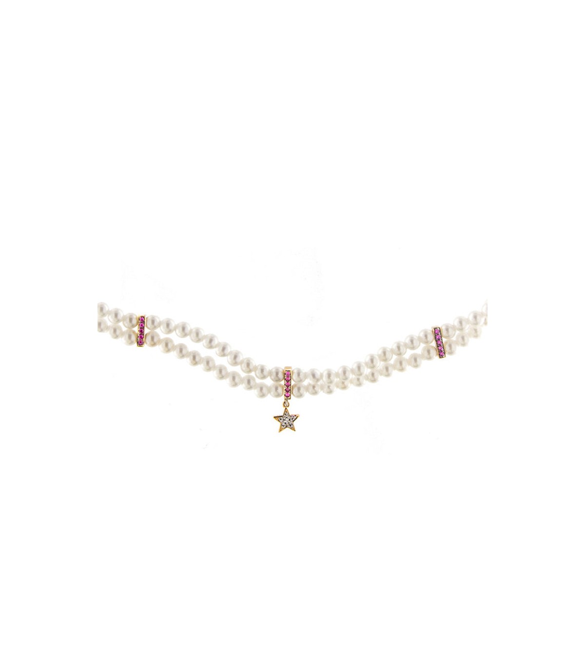 Collana girocollo donna tre fili oro giallo bianco e rosa con zirconi