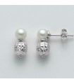 Miluna Woman Earrings - 18K White Gold Pendants with Freshwater Pearls and Boule - 0