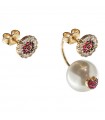 Rue Des Mille Women's Earrings - Galactica Asymmetric Pearl and Button with Zircons