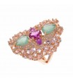 Salvatore Plata Ring - Afternoon in 925% Rose Gold Silver with Green and Pink Crystals - Size 14 - 0