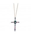 Salvatore Plata Necklace - Genuine in 925% Silver Rose Gold with Multicolor Cross Pendant - 0