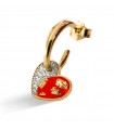 Rue Des Mille Single Earring for Woman - Jungle Tribe with Red Enamelled Heart Pendant and Zircons