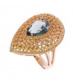 Salvatore Plata Ring - Afternoon in 925% Rose Gold Silver with Yellow Zircons and Green Water Stone - Size 14 - 0