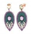 Salvatore Plata - Genuine 925% Silver Rose Gold Drop Earrings with Green and Purple Stones - 0