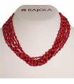 Rajola Women's Necklace - Multi-strand Bubbles with Red Coral and Black Stones