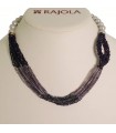 Rajola Women's Necklace - Galileo Multistrand with Gray Pearls and Purple Stones