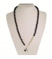 Rajola Women's Necklace - Long Petra with Black Onyx and White Pearls