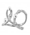 Rue Des Mille Ring for Woman - Galactica Contrariè Double Oval with Pearls and Zircons