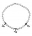 Rue Des Mille Women's Bracelet - Elastic Silver Galactica with Pearls and Stars of White Zircons