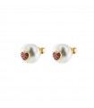 Rue Des Mille Women's Earrings - Stud Galactica with Pearls and Heart of Red Zircons