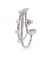 Rue Des Mille Single Earring for Woman - Three Row Galactica Huggie with White Zircons and Pearls