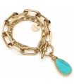 Unoaerre Women's Bracelet - Classic Gold Chain with Turquoise Crystal Drop Pendant
