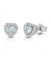Lelune Diamonds Woman's Earrings - Heart in 18K White Gold with Diamonds and 0.46 carat Aquamarine - 0