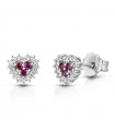 Lelune Diamonds Woman's Earrings - Heart in 18K White Gold with Diamonds and Rubies 0.15 carat - 0
