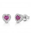 Lelune Diamonds Woman's Earrings - Heart in 18K White Gold with Diamonds and Rubies 0.63 ct - 0