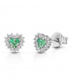 Lelune Diamonds Woman's Earrings - Heart in 18K White Gold with Diamonds and Emeralds 0.11 carat - 0