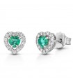 Lelune Diamonds Woman's Earrings - Heart in 18K White Gold with Diamonds and Emeralds 0.43 carats - 0