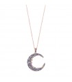 Salvatore Plata Necklace for Woman - Vibrant in 925% Silver Rose Gold with Moon Pendant and Colored Stones