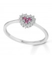 Lelune Diamonds Woman's Ring - Heart in 18K White Gold with Diamonds and Rubies 0.08 carats - 0