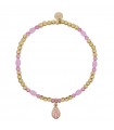 Rue Des Mille Women's Bracelet - Dancing Drops Gold Elastic with Beads and Pink Stones