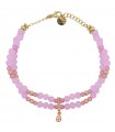 Rue Des Mille Women's Bracelet - Dancing Drops Double Strand with Pink Stones and Drop