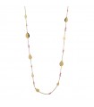 Rue Des Mille Women's Necklace - Dancing Drops Long Gold with Plate Drops and Pink Stones